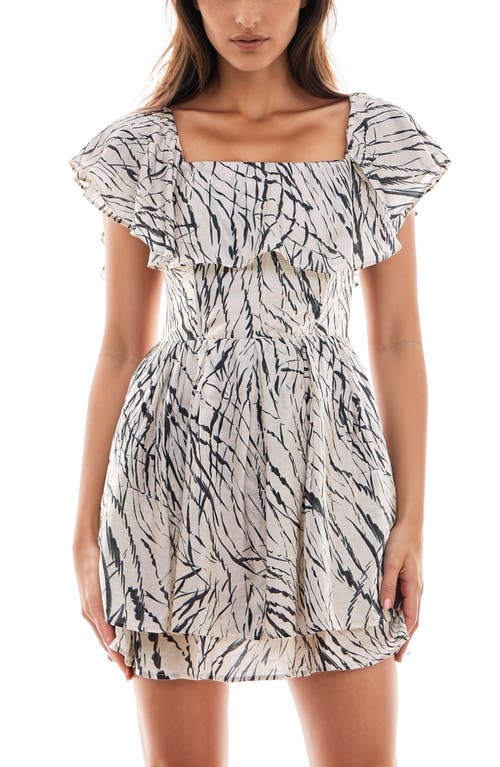 Shop Socialite Abstract Print Off The Shoulder Minidress In Cream Black