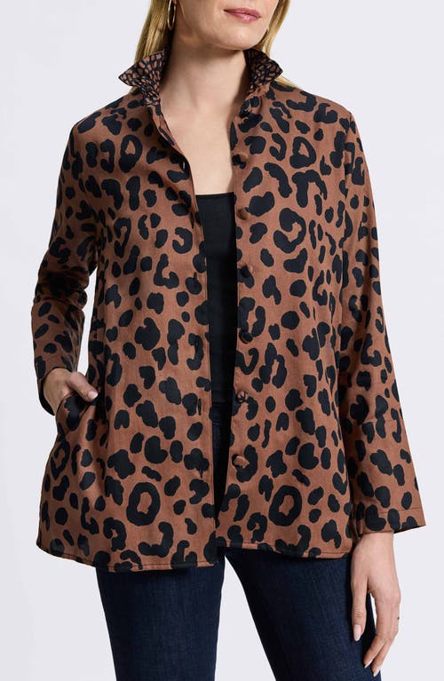 Foxcroft Carolina Animal Print Cotton Sateen Button-up Shirt In Macchiato/black