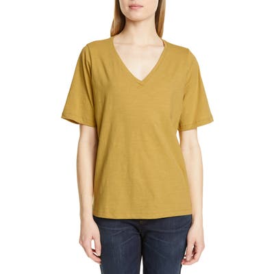 Eileen Fisher V-Neck Organic Cotton Tee, Green