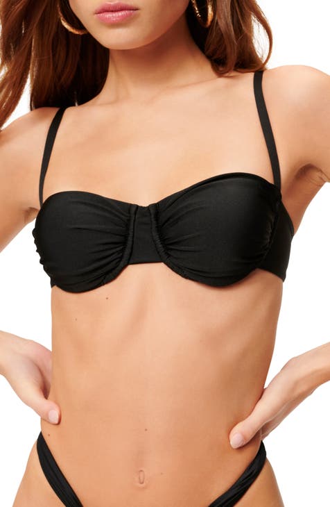 Lilly Bralette Bikini Top in Black Shiny Wide Rib