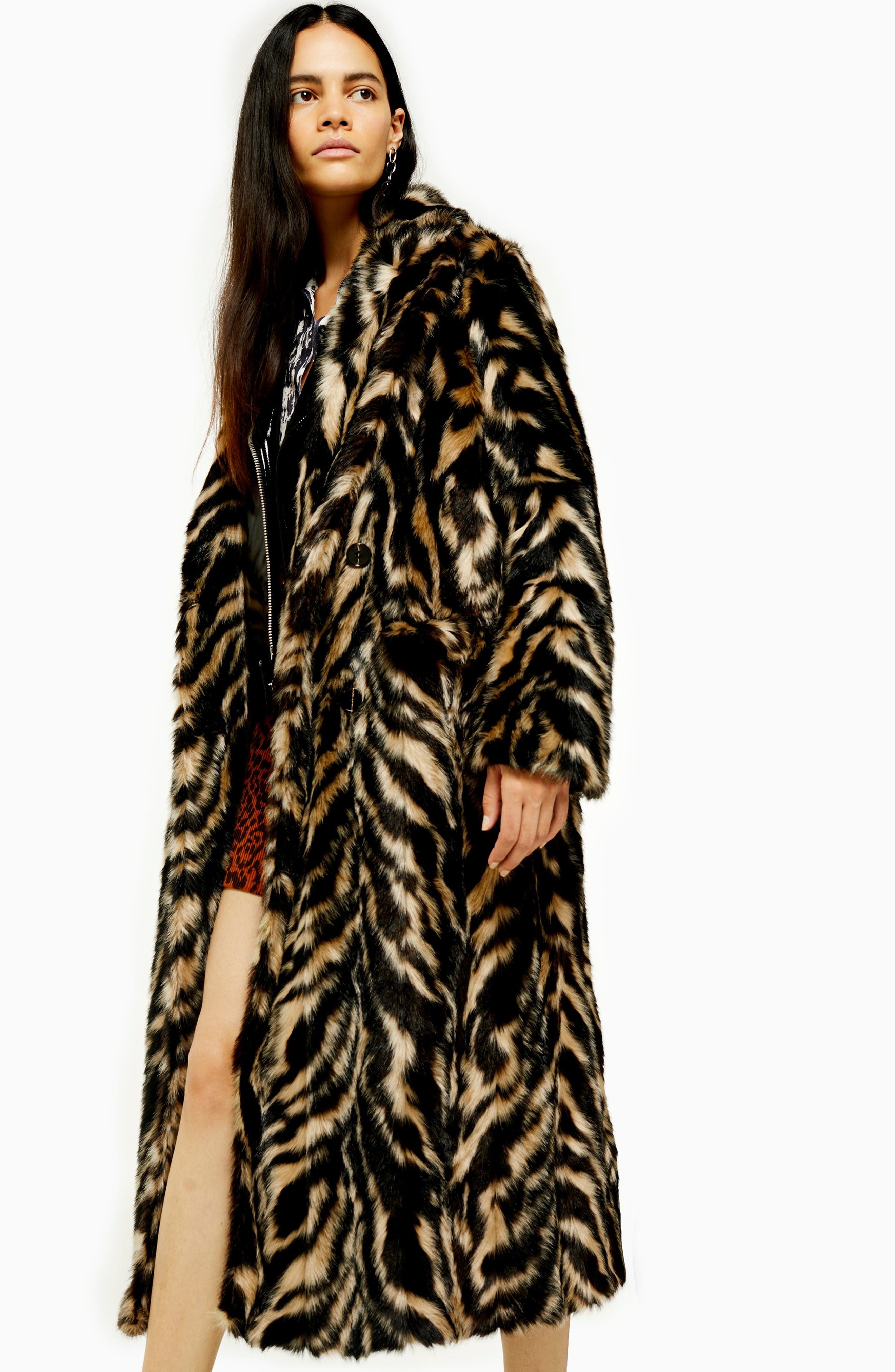 toni faux fur leopard long coat