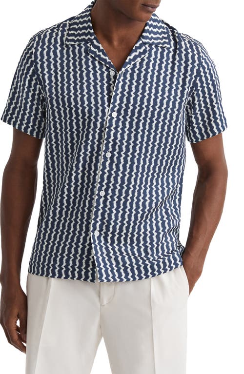 Reiss Mayday Abstract Stripe Short Sleeve Button-Up Camp Shirt in Navy