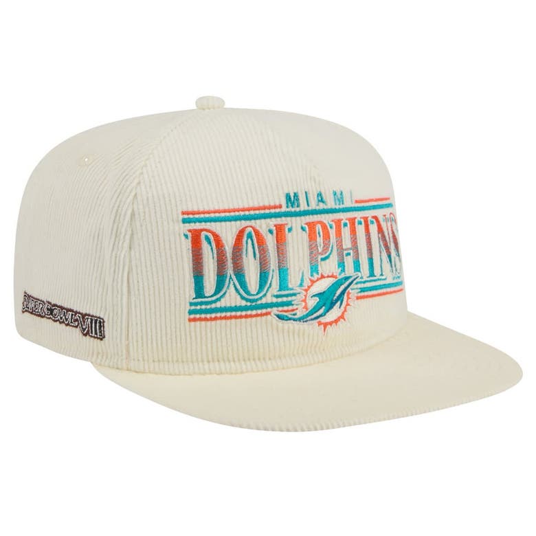 New Era Cream Miami Dolphins Throwback Corduroy Golfer Snapback Hat In Neutral