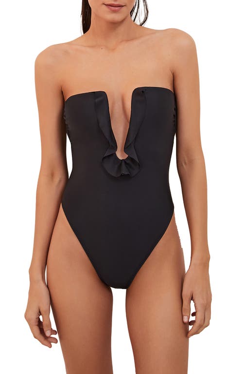Chris Plunge Strapless One-Piece Swimsuit in Black