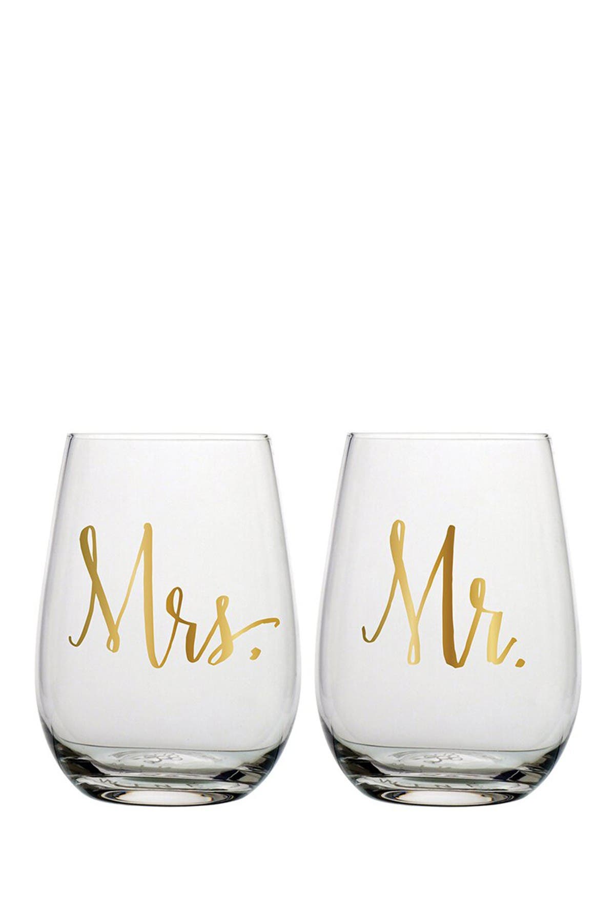 Set of 2 Slant Mr & Mrs Stemless Wine Glasses