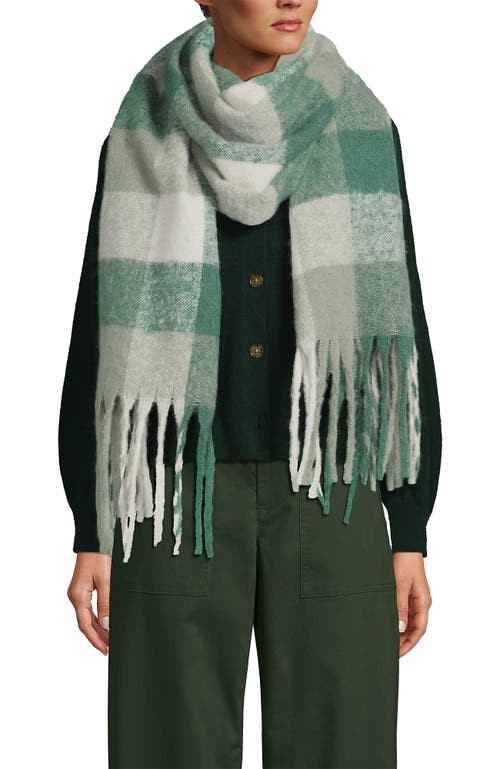 Lands' End Brushed Blanket Scarf In Washed Evergreen Check