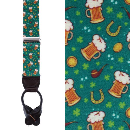 Shop Trafalgar Cheers To St. Patrick's Day Silk Button End Suspenders In Multiple