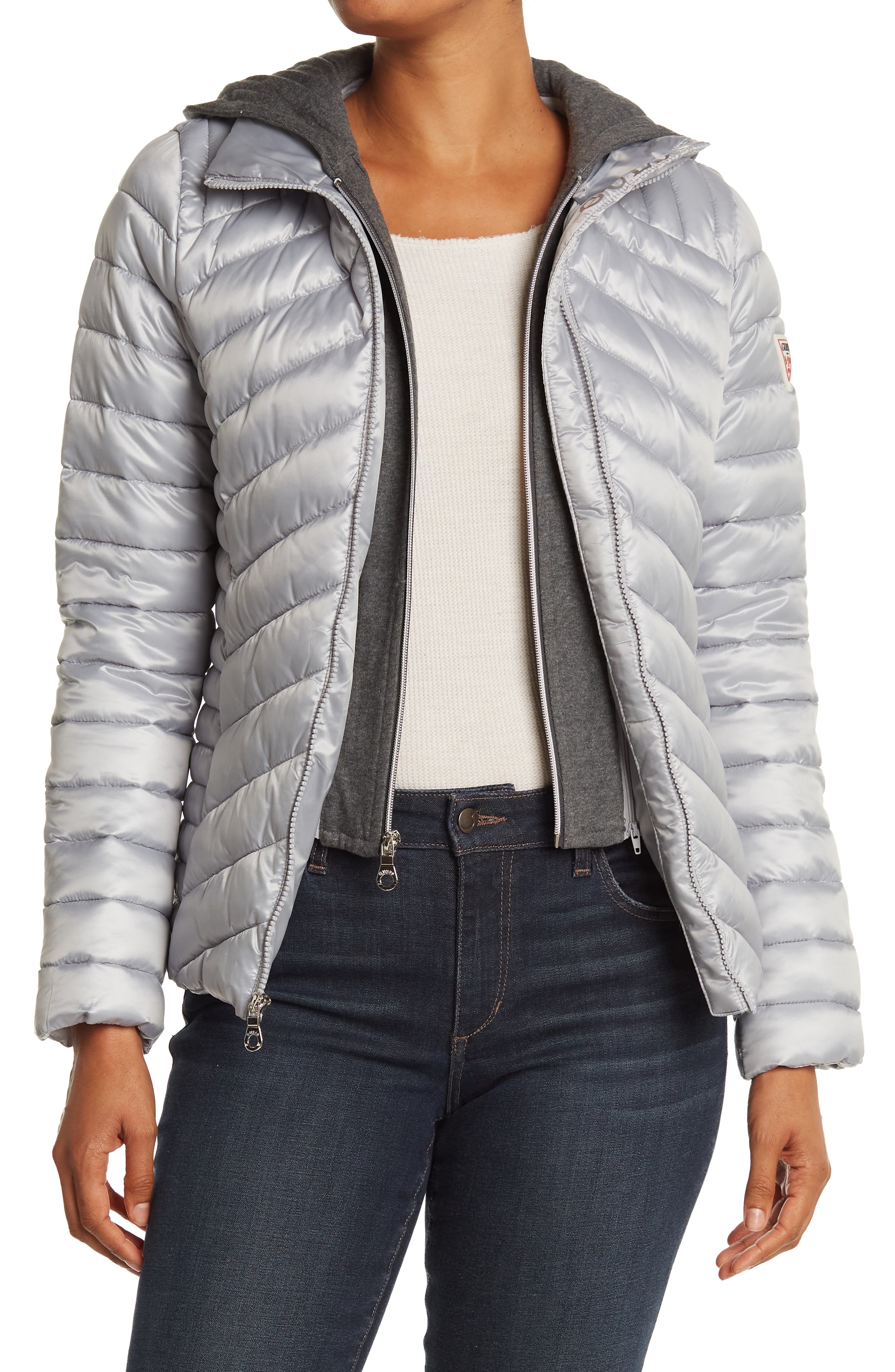 guess silver puffer jacket