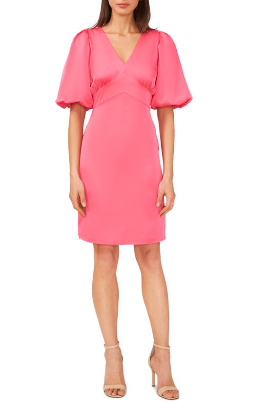 Halogen Puff Sleeve Satin Dress In Hot Pink Solid