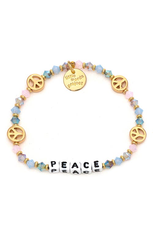 Little Words Project Peace Beaded Stretch Bracelet in Blue Pink