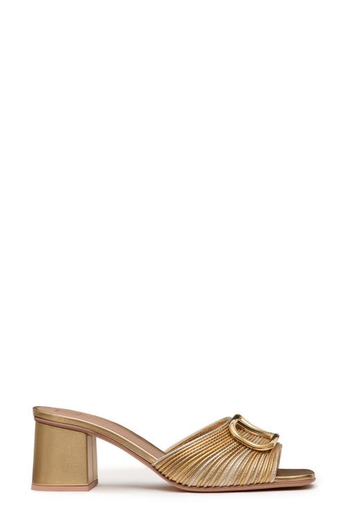 Valentino Garavani Vlogo Signature Metallic Slide Sandal With Cornely Embroidery 60mm Woman Gold 41 In Star Gold Multicolor