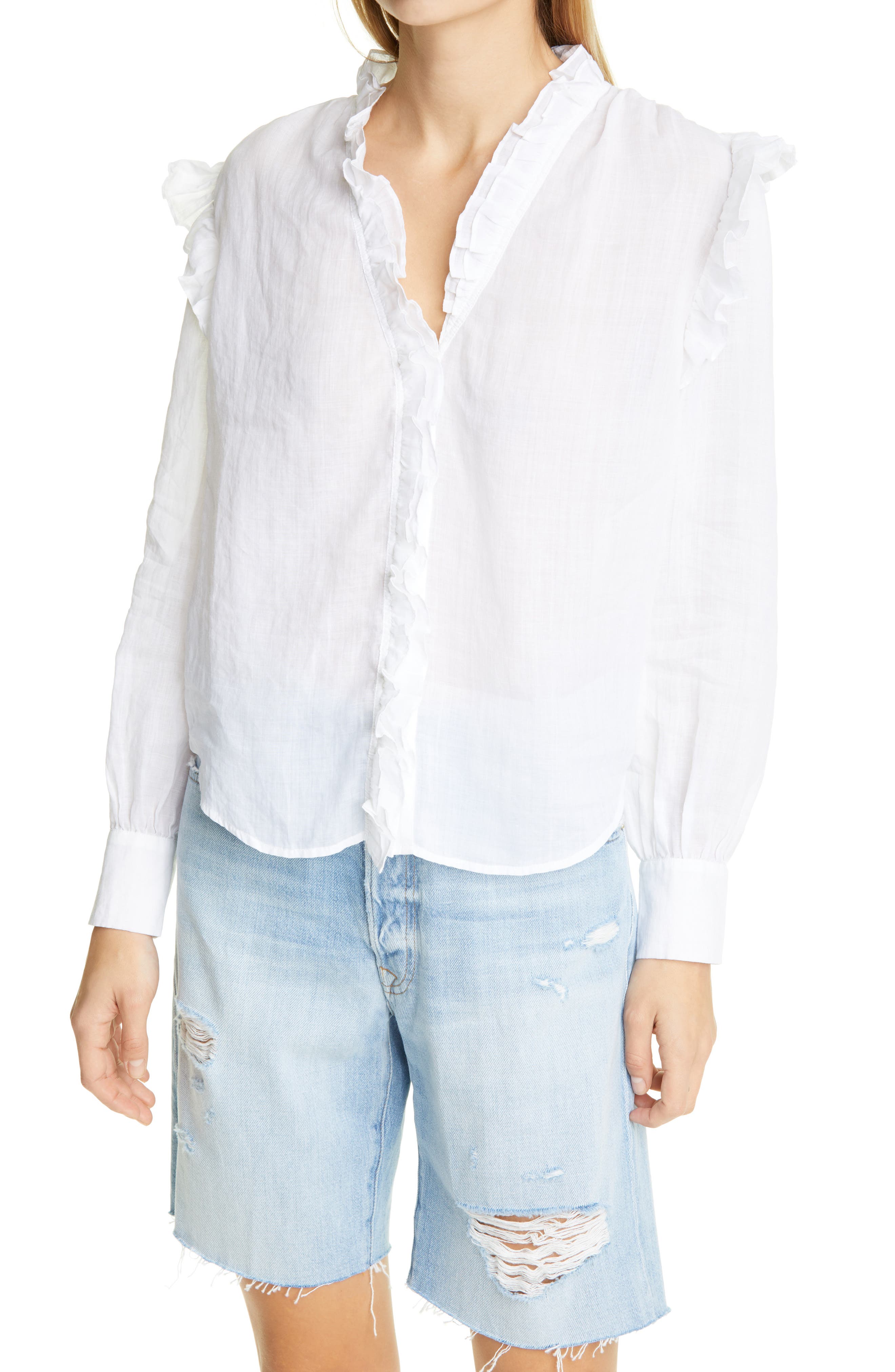 FRAME Lauren Ruffle Long Sleeve Top 