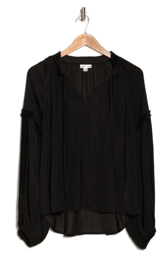 Shop Gemma + Jane Split Neck Long Sleeve Blouse In Black