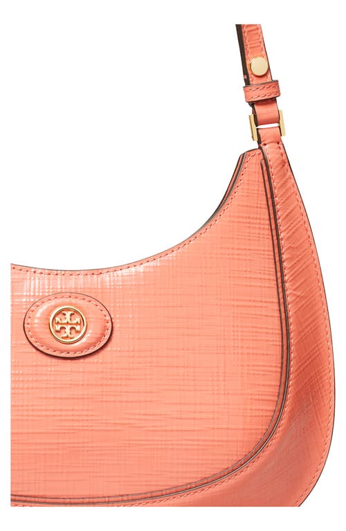 Tory Burch Robinson Crosshatched Leather Convertible Crescent Bag In Coral Crush