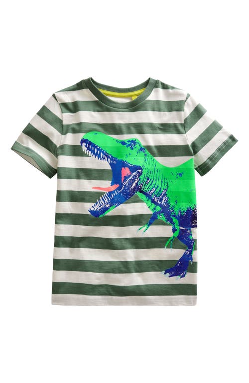 Mini Boden Kids' Stripe Dinosaur Cotton Graphic Tee in Cobble Grey Dinosaur