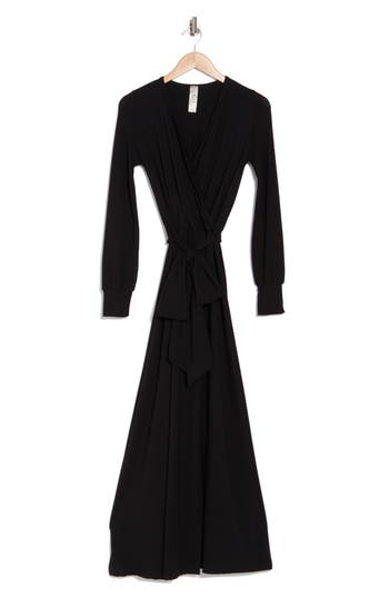 Go Couture Long Sleeve Maxi Wrap Dress In Black
