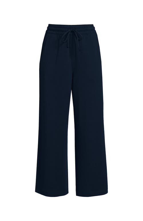 Shop Lands' End Sport Knit Pull On Drawstring Wide Leg Crop Pants In Radiant Navy