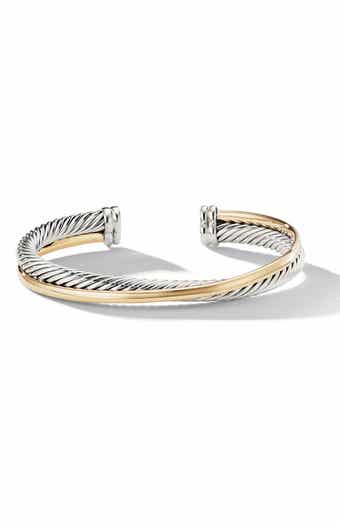 Cable Cuff Bracelet in Sterling Silver with 18K Yellow Gold, 6mm