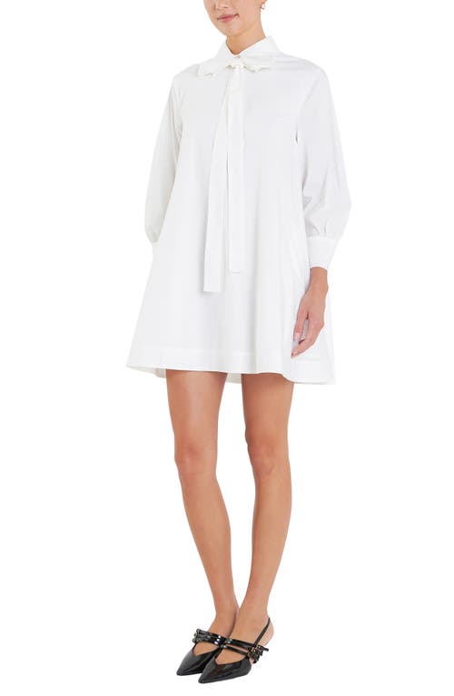 Shop English Factory Bow Long Sleeve Shirtdress In White