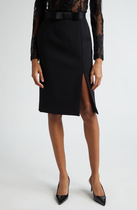 Shop Dolce & Gabbana Dolce&gabbana Bow Waist Wool Blend Pencil Skirt In Nero