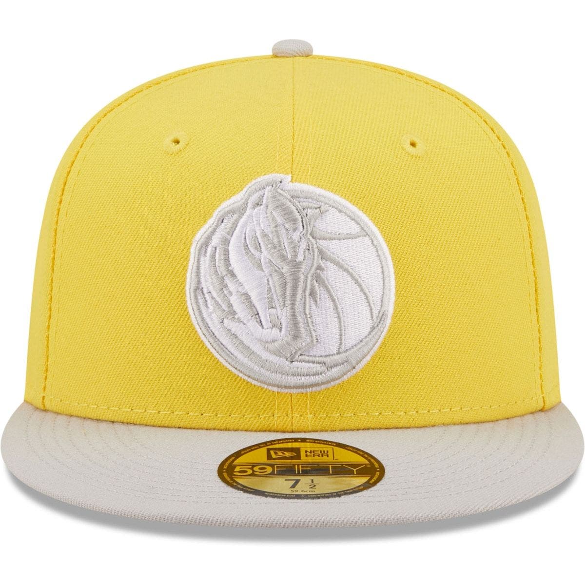 grey and yellow fitted hat