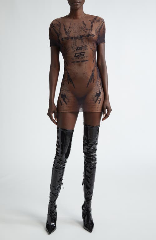 Jean Paul Gaultier x Shayne Oliver GS Sport Print Sheer Convertible Tulle Dress Dark Nude/Black at Nordstrom,