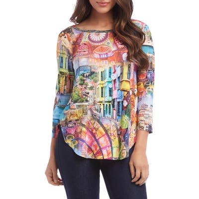 Karen Kane Print Shirttail Tee, Orange