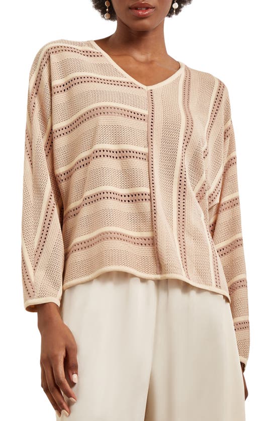 Shop Misook Multistitch Dolman Sleeve Tunic Sweater In Sand/prchmnt