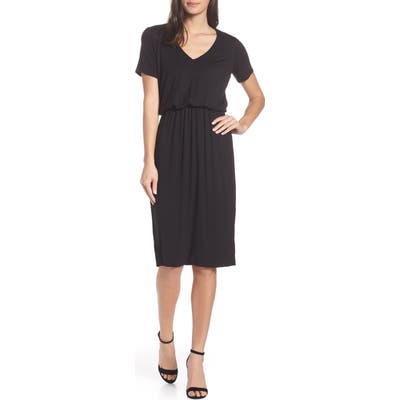 Charles Henry Bloused Knit Dress, Black