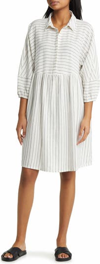 Caslon® Stripe Long Sleeve Linen Blend Dress | Nordstrom