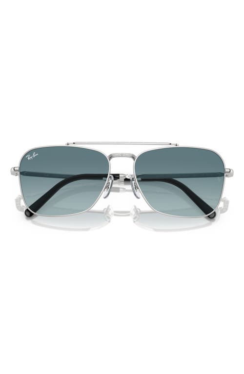 Ray Ban New Caravan Sunglasses Silver Frame Blue Lenses 55-15 In Blue Gradient