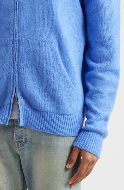 Shop The Elder Statesman Nimbus Cashmere & Cotton Full Zip Sweater Hoodie In 493 Crypto Blue