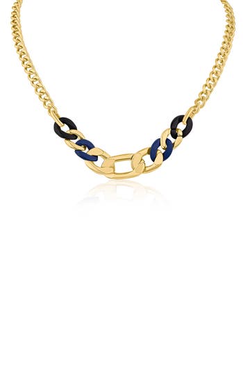 Jardin Three-tone Graduated Link Necklace In Black/gold