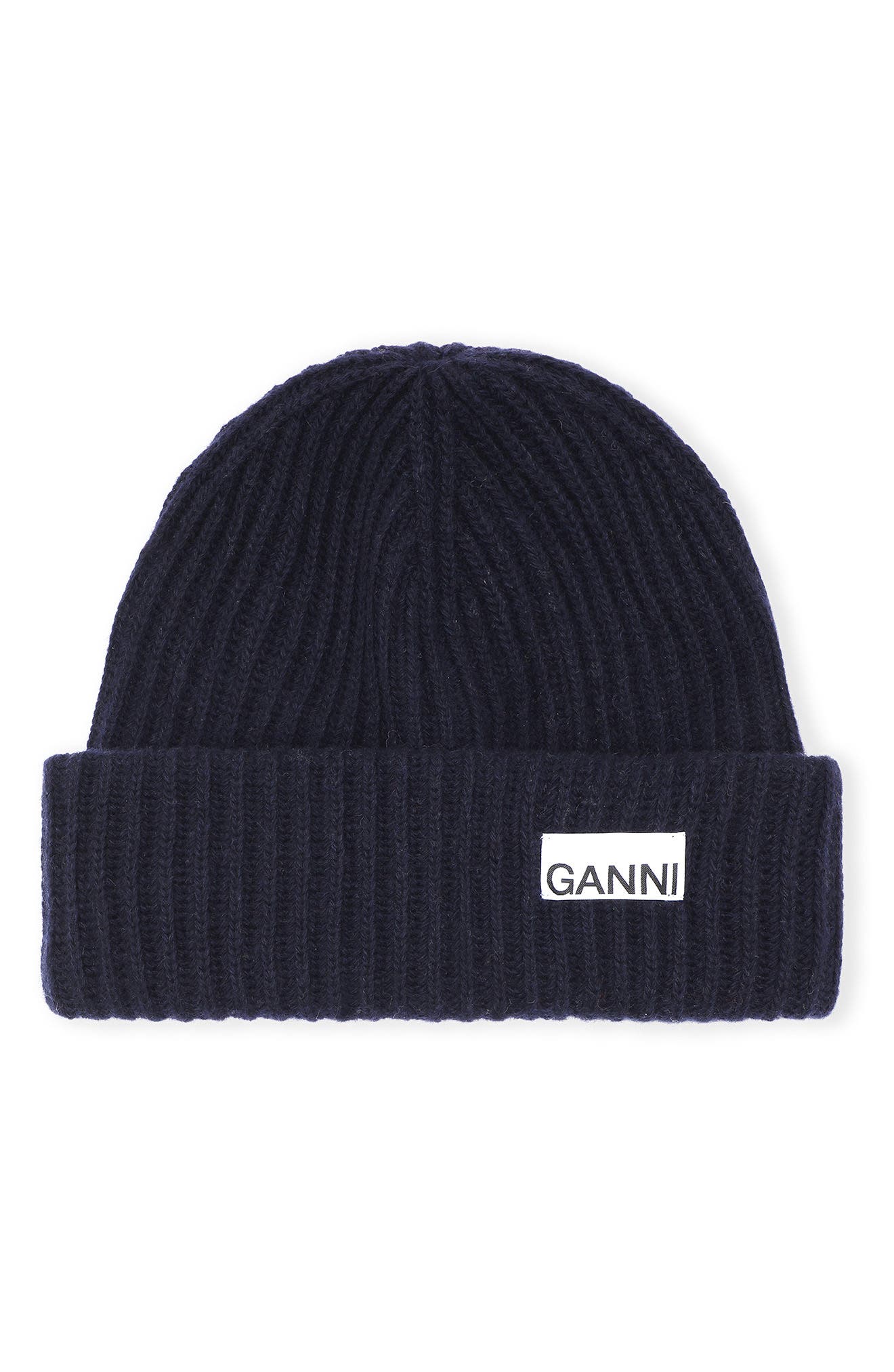 ganni navy beanie