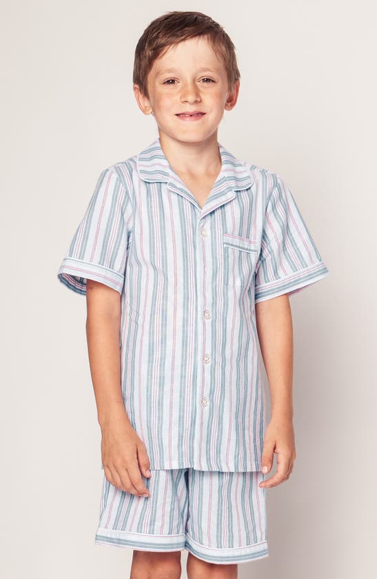 Shop Petite Plume Kids' Stripe Two-piece Short Pajamas In Blue