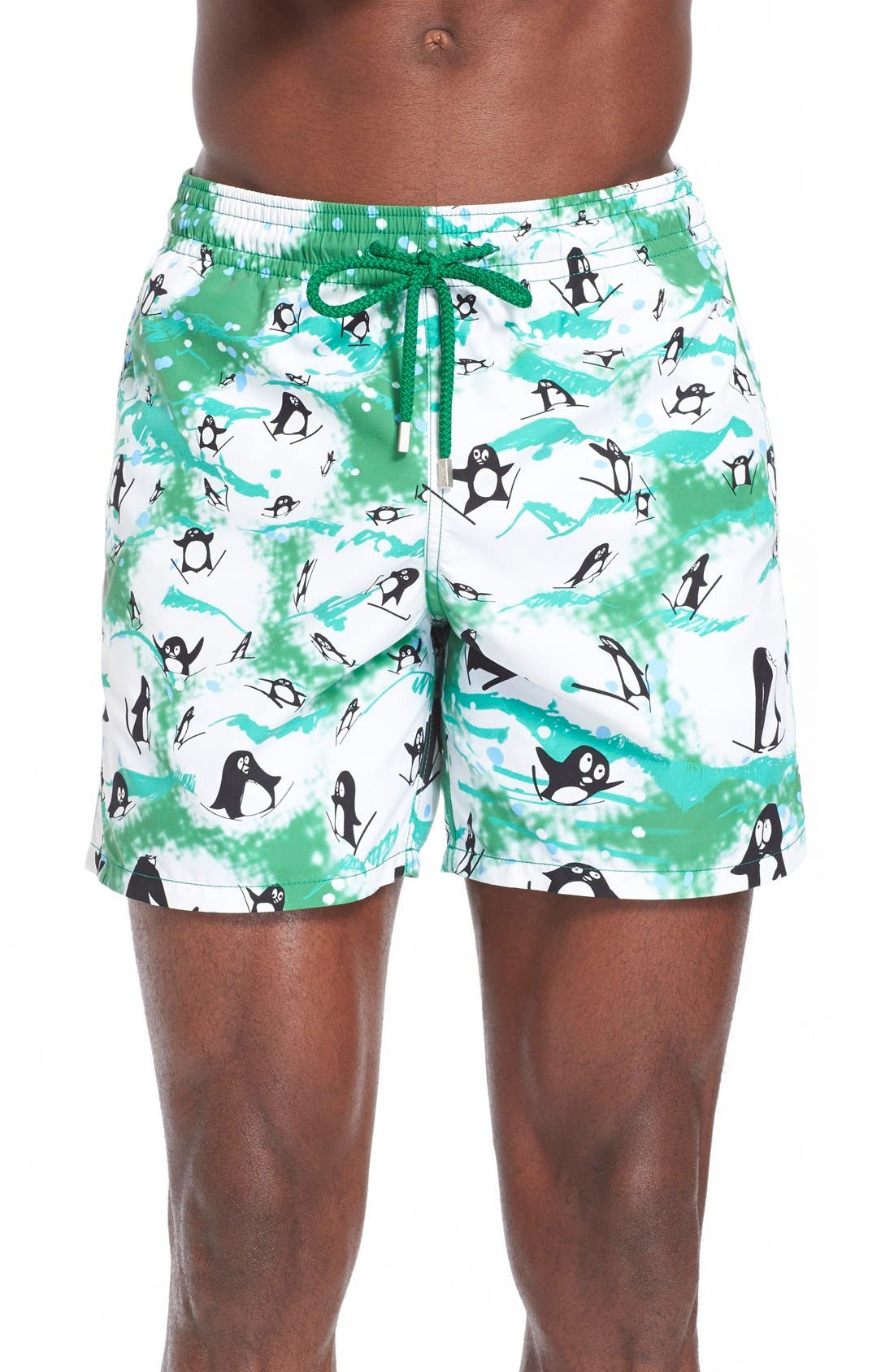 penguin print swim trunks