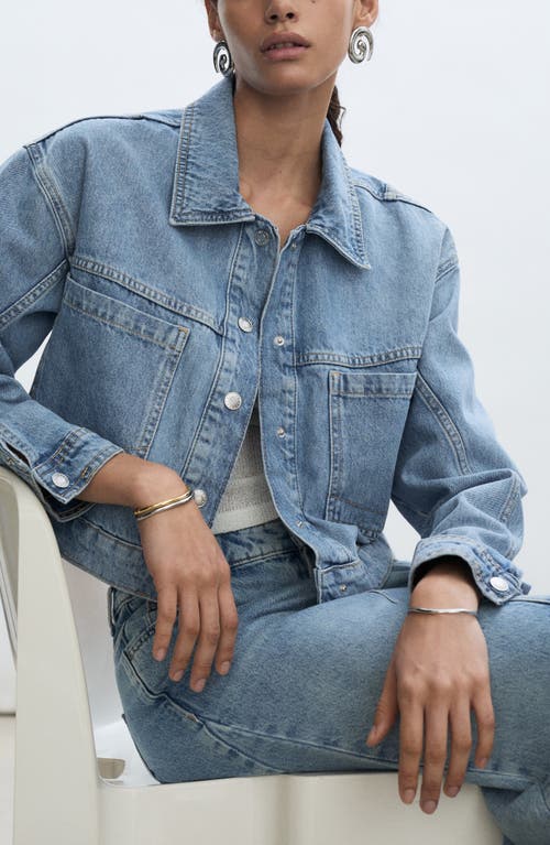 Shop Mango Crop Denim Jacket In Medium Blue