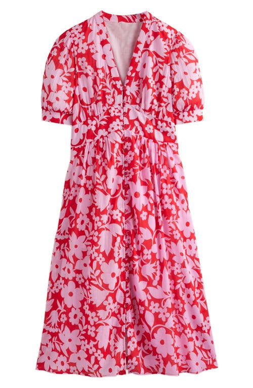 Shop Boden Elsa Floral Print Midi Dress In Flame Scarlet Tulip Garden