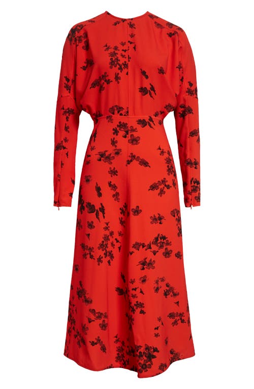 Shop Victoria Beckham Floral Long Sleeve Crepe Midi Dress In Scifi Floral Red