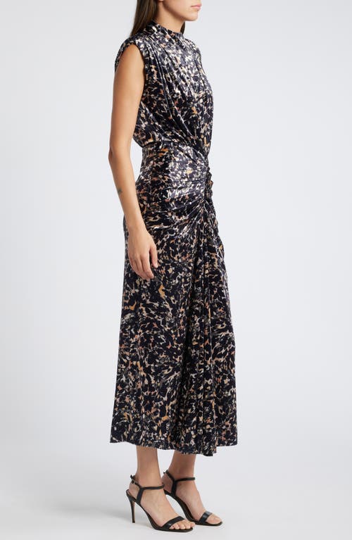 Saylor Al Sleeveless Ruched Velour Dress In Black Multi
