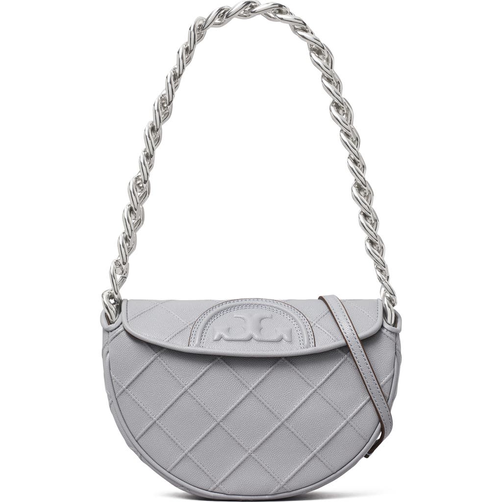 Tory Burch Mini Fleming Soft Caviar Leather Crescent Shoulder Bag In Slate