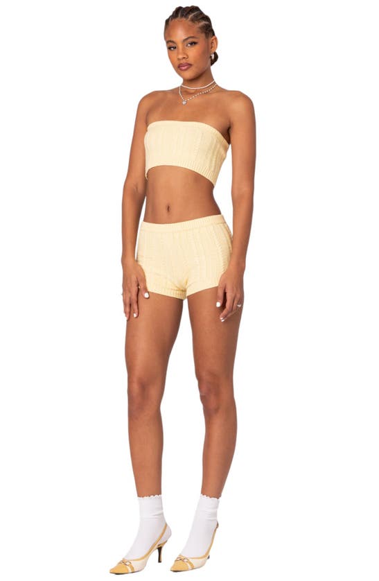 Shop Edikted Raegan Cable Stitch Shorts In Yellow