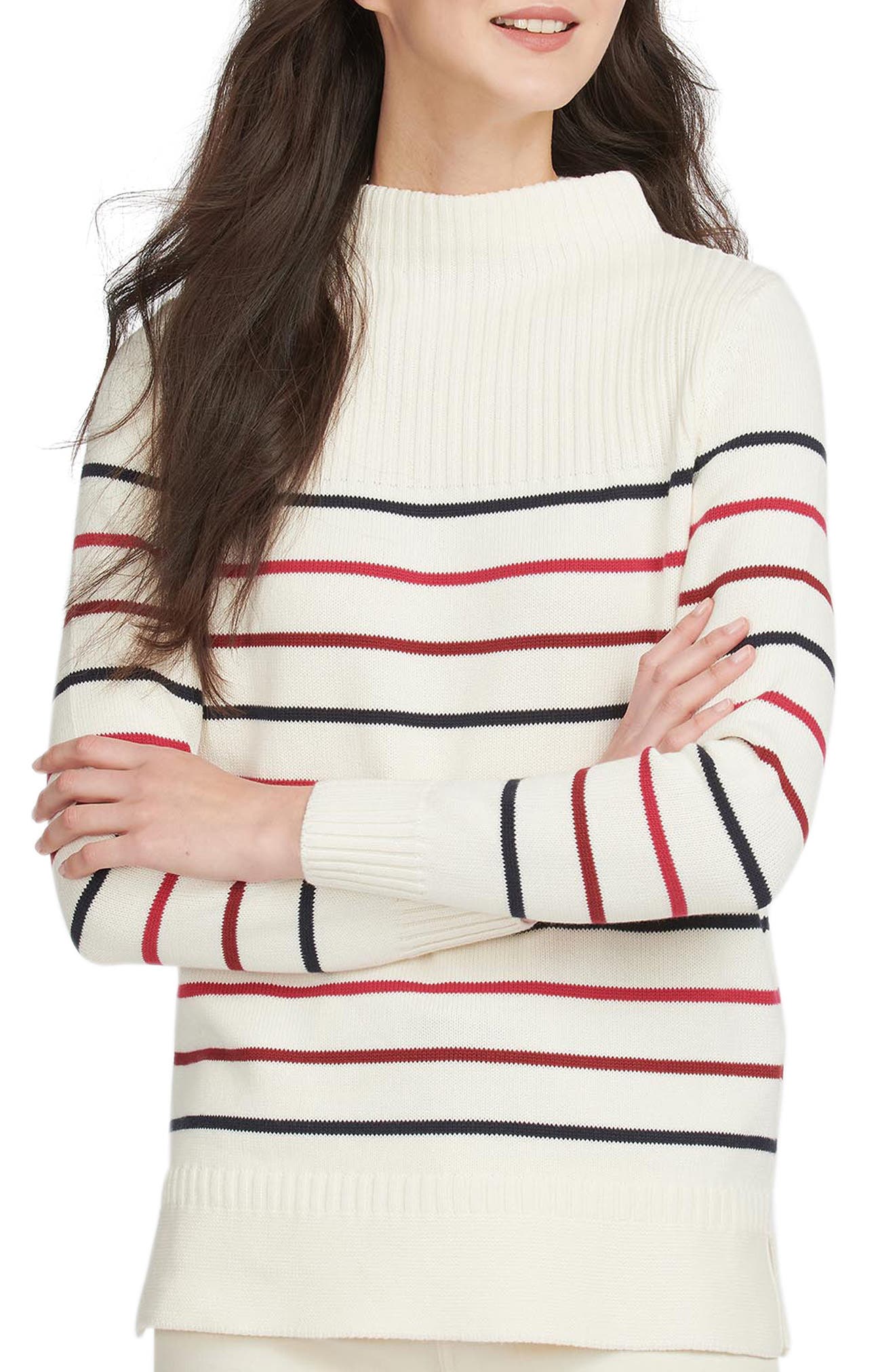 Barbour Guernsey Stripe Funnel Neck Cotton Sweater in Multi Stripe at Nordstrom