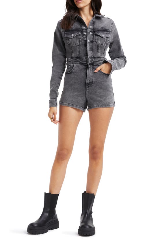 Good American Long Sleeve Denim Romper In Black199