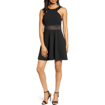 Speechless Illusion Detail Cutout Skater Dress, Black