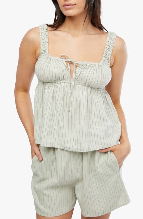 Stripe Linen Blend Babydoll Tank