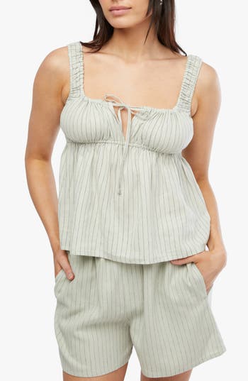 Weworewhat We Wore What Stripe Linen Blend Babydoll Tank In Gray