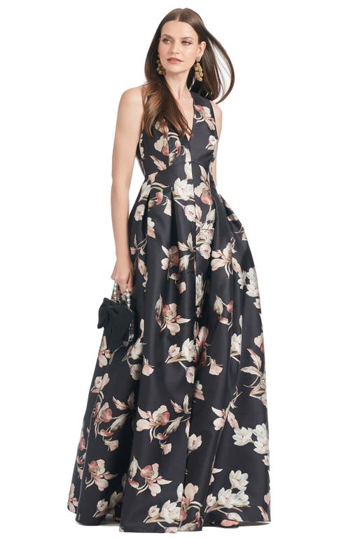 Shop Sachin & Babi Brooke Floral Mikado Ballgown In Black Venetia Petals