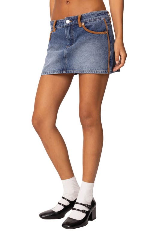 Edikted Vera Suede Trim Denim Miniskirt In Blue