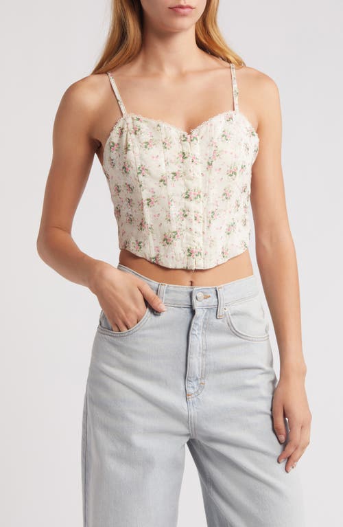 All Favor Floral Corset Crop Camisole Cream Pink at Nordstrom,